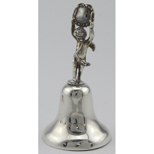 858 - Victorian silver handbell hallmarked Birm 1893 (Clanger & base of figure bears silver marks as well ... 