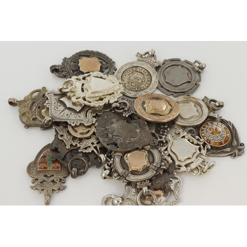 873 - Assortment of 21 silver fobs, all hallmarked examples with some better noted. Gross weight approx 20... 