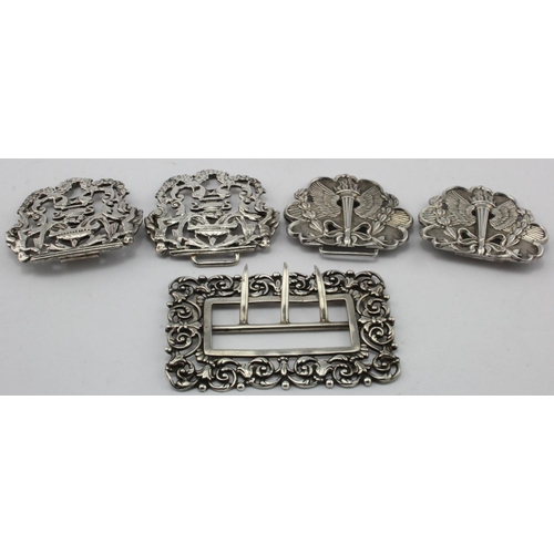 877 - Three silver buckles, two are two-part buckles, hallmarked Birm. 1894 and Birm. 1956, the other one ... 