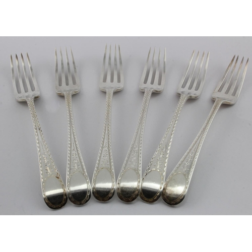 880 - Composite set of six silver Oar End, Old English pattern bright-cut table forks hallmarked CWF (4) &... 