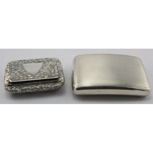 881 - Two silver snuff/pill boxes, both lovely quality and in good condition, one engine-turned and one fl... 