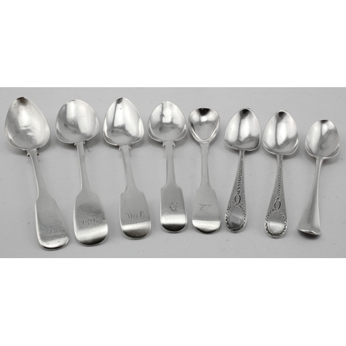 888 - Mixed lot of Georgian silver spoons comprising two Peter, Ann & Wm Bateman old English bright-cut te... 