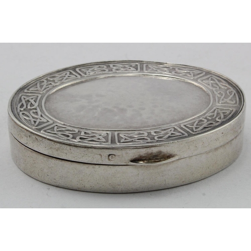 895 - Liberty & Co., silver Celtic design snuff/pill box, hallmarks to lid & base for L. & Co. (Liberty & ... 