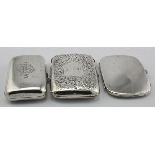 901 - Three silver cigarette cases, various types, all have British hallmarks Birm. 1902, Birm. 1919 and C... 