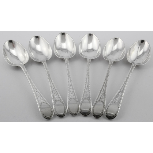 906 - Six Silver, Oar End, Old  English pattern bright-cut dessert spoons hallmarked CWF (C.W. Fletcher & ... 