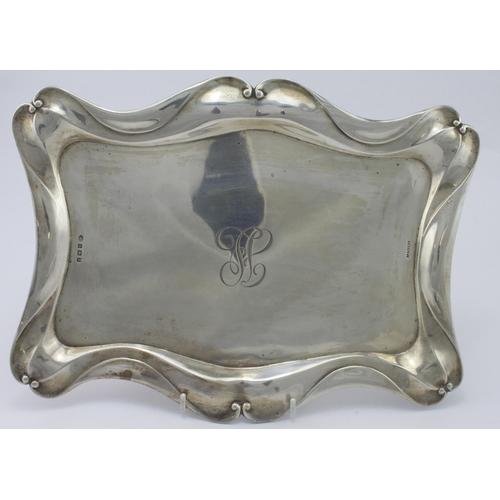 908 - Large silver tray, with monogram to centre, hallmarked 'H&H, Birmingham 1909 (Hukin & Heath), 31cm x... 