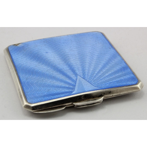 912 - Silver & blue guilloche  enamel compact, hallmarked WN Ltd., Birm. 1938 (small chip to enamel) gross... 