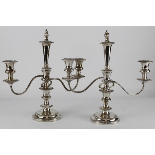 922 - Pair of silver three-light candelabra by Barker Ellis Silver Co, hallmarked Birmingham 1973. Of twin... 