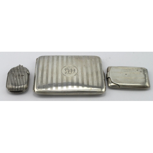 931 - Silver cigarette case and two silver vesta cases (all hallmarked), total weight 5.6oz. approx.