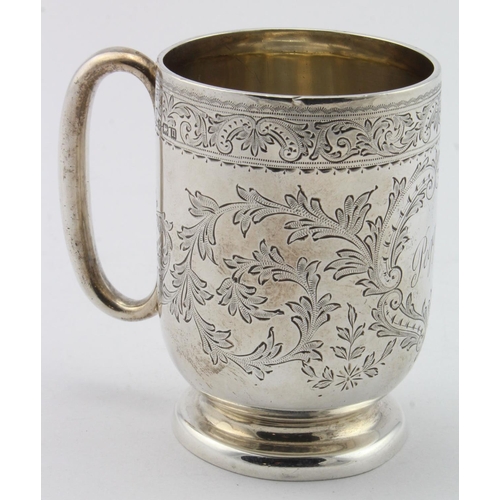 932 - George V silver Christening mug, attractively decorated, engraved 