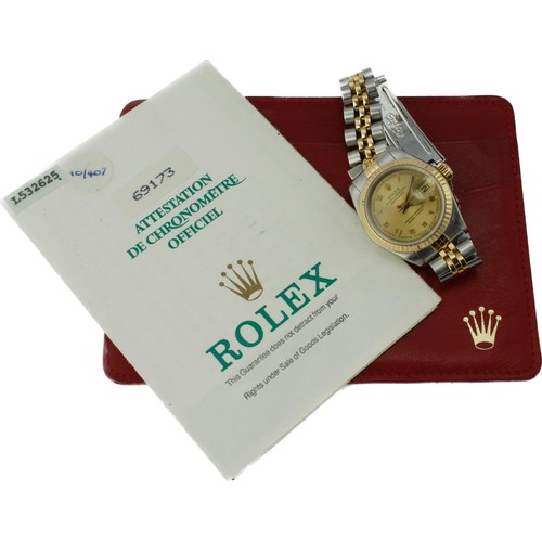 512 - Rolex Oyster Perpetual Datejust stainless steel and gold cased ladies wristwatch, ref. 69173, serial... 