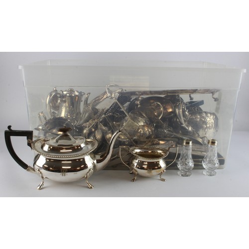 924 - Very large stacker box of mixed silver plated items. Worth a sort