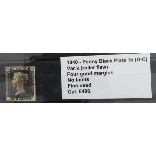 1 - GB - 1840 Penny Black Plate 1b (D-C) var.k. (roller flaw) four good margins, no faults, fine used, c... 