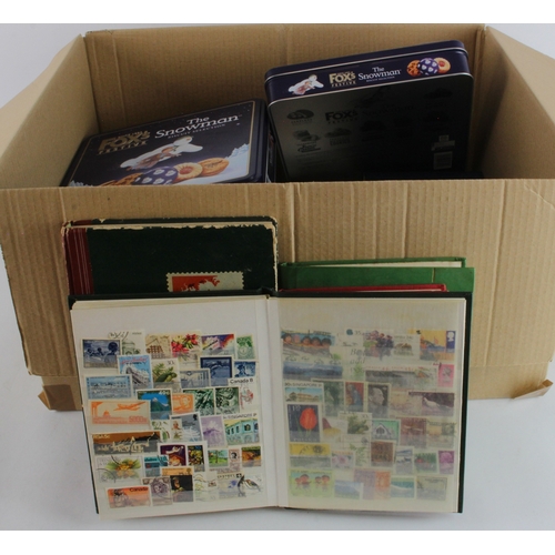 107 - Large box of loose stamps 1000's, covers, etc. Stockbooks well filled various.  Heavy  (Qty)