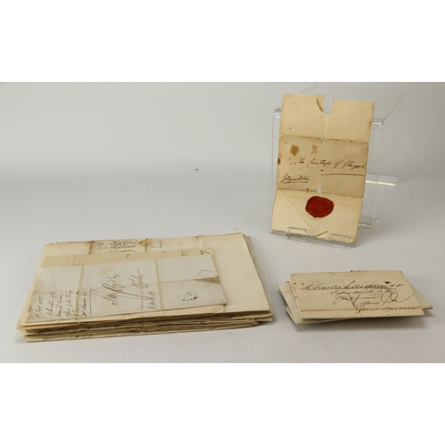 169 - Postal History: Pre stamp entires and folded letters in a flat tray. Wide range of postal markings. ... 