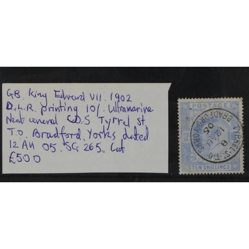 19 - GB - EVIII 1902 D.L.R. printing 10/- ultramarine with neat central cds for Tyrrel St T.O. Bradford 0... 