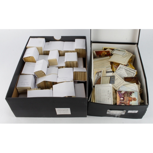 542 - Crate containing 2x boxes filled with several thousand mainly 1930's Cigarette cards, part sets and ... 