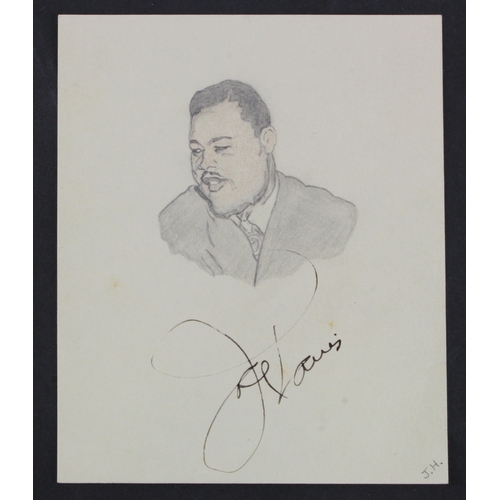 763 - Louis (Joe, 1914-1981, Boxer). An original pencil caricature of Joe Louis (initialed J. H.), signed ... 