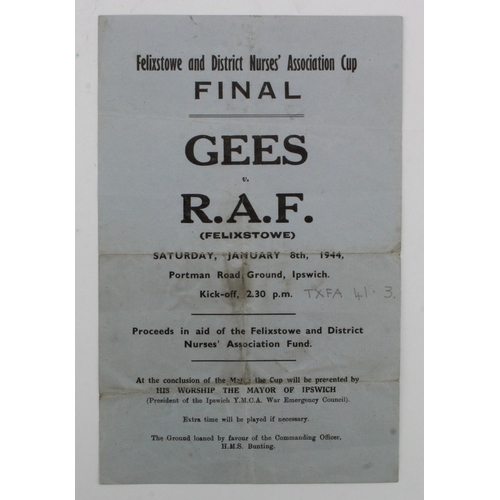 771 - Football programme -  Felixstowe and District Nurses Association Cup Final Gees v RAF (Felixstowe) 8... 