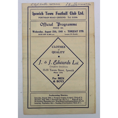 783 - Football programme -  Ipswich v Torquay United 25th August 1948 League III South