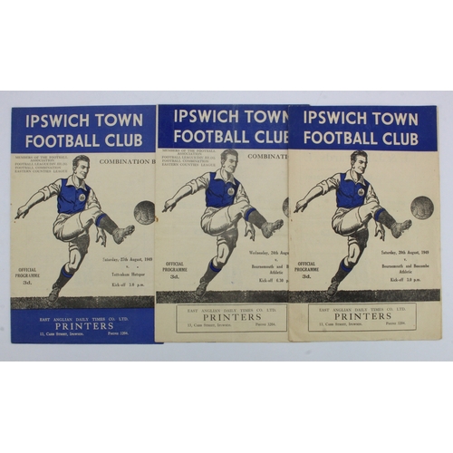 800 - Football programmes - Ipswich Town v Tottenham 27/8/49 Combination, v Bournemouth & Boscombe 24/8/49... 