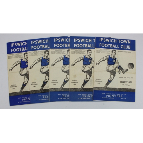 806 - Football programmes - Ipswich v Exeter 4/2/50 LG III South, v Swindon 28/1/50 LG III South, v Leices... 