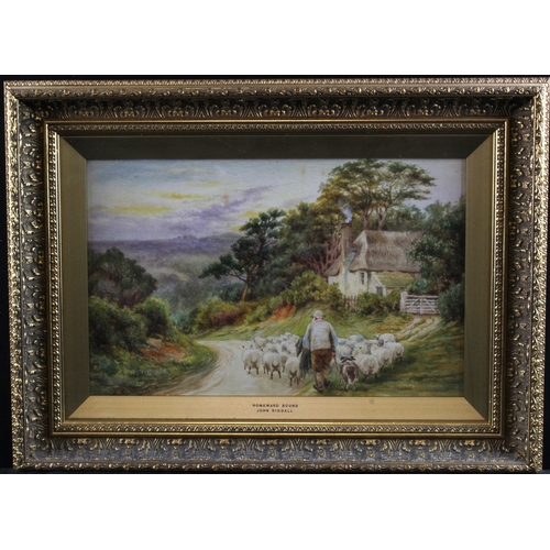 867 - John Siddall. Watercolour, titled to mount 'Homeward Bound', depicting a farmer herding sheep, mount... 