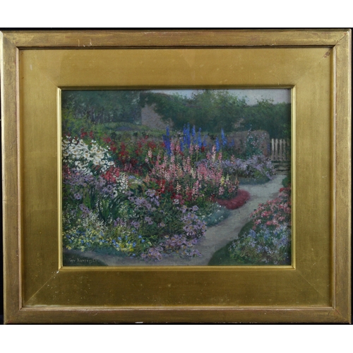 868 - Kortright, Guy (British 1877 - 1948) Oil on canvas board depicting a cottage garden leading to a gat... 