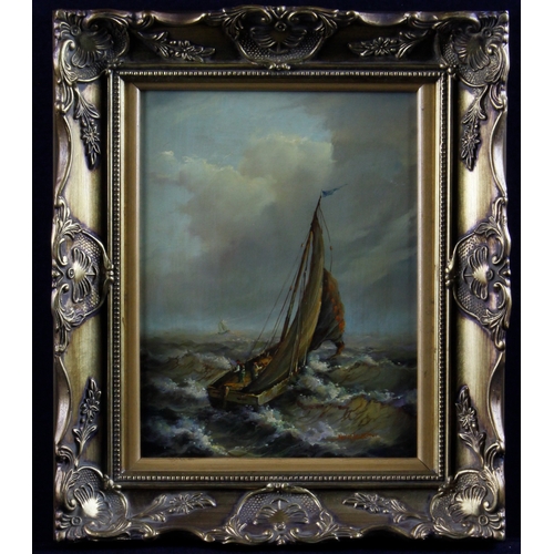 870 - Laurent, Jean (French 1898-1988) Oil on panel depicting a fishing vessel in rough seas. Signed lower... 