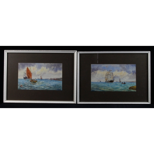 882 - Norris, H G. Pair of watercolours depicting sailing vessels off the coast. Each measures approx 22.5... 