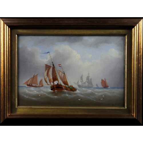 890 - Penny, William Daniel (British 1834-1924) Oil on board depicting sailing vessels in high seas. Signe... 