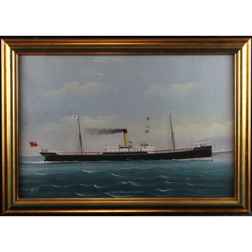 896 - Roberts G. Tempera on paper depicting SS King Cadwallon - Glasgow. Dated 1904. Image measures Approx... 