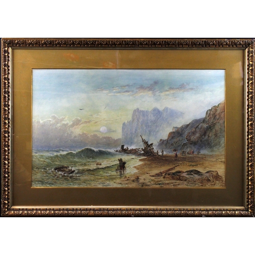 898 - Seymour Wilson. Watercolour, depicting a coastal scene with a shipwreck on the beach, signed by arti... 