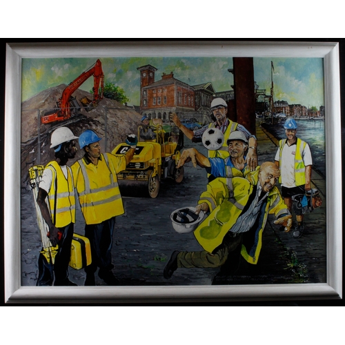 900 - Snook, Reg (b.1938) Acrylic on  board titled, Ipswich Dock Regeneration - 'Lunch Break'. Signed and ... 