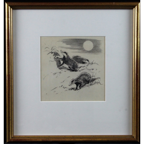 904 - Soper, Eileen Alice R.M.S. (1905-1990) Pencil/charcoal sketch titled (verso) Three Badger Cubs. Sign... 