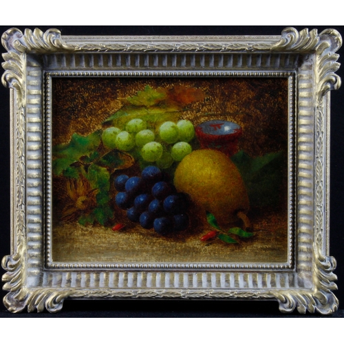 908 - Still life of fruit. 19th century oil on panel. Signed lower right, monogram (LC?) and dated 1872. I... 