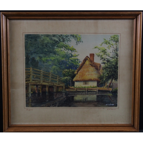 910 - Suffolk interest. William Thomas Oliver, watercolour, depicting Flatford Bridge, signed by artist to... 