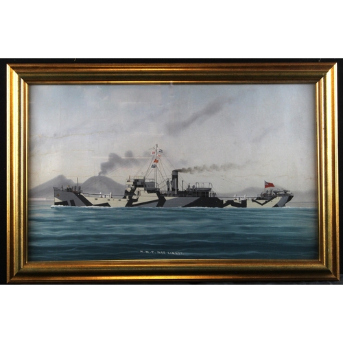 912 - Tempera on paper depicting HMT War Linnet. Image measures Approx 66cm x 40cm. Framed and glazed