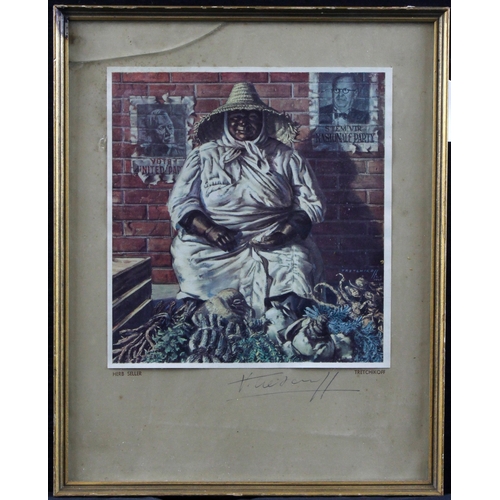 916 - Vladimir Tretchikoff. Print, titled the Herb Seller, signed to mount by artist ' V. Tretchikoff, fra... 