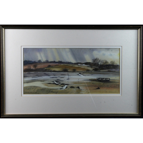 921 - Watercolour and ink hightened with white. Titled, 'Low water, Levington Creek'. Signature unclear, L... 