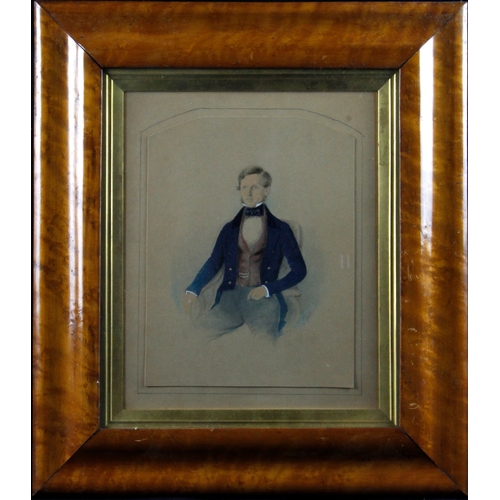 924 - Watkins, J. 19th century watercolour. Portrait of a gentleman seated. Signed lower right. Image meas... 