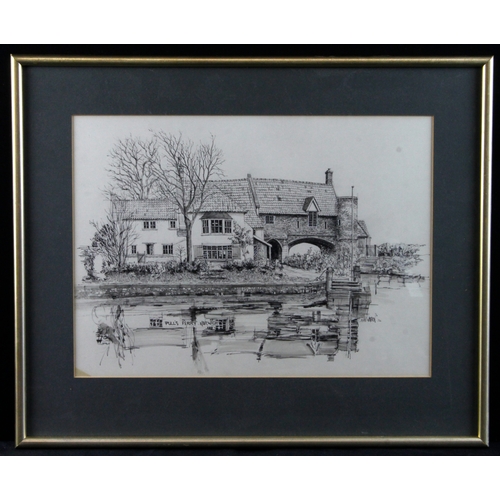 932 - Western, John (British 1914-1996) Pencil & pen drawing of Pull's Ferry, Norfolk, signed lower right ... 