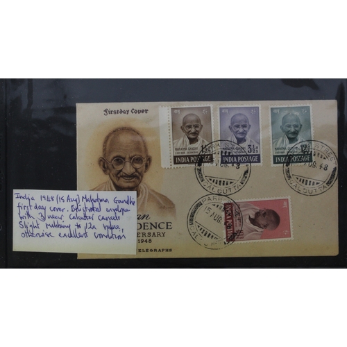 99 - India 1948 (15 Aug) Mahatma Gandhi FDC with set of 4 stamps. Illustrated envelope with 3 neat Calcut... 