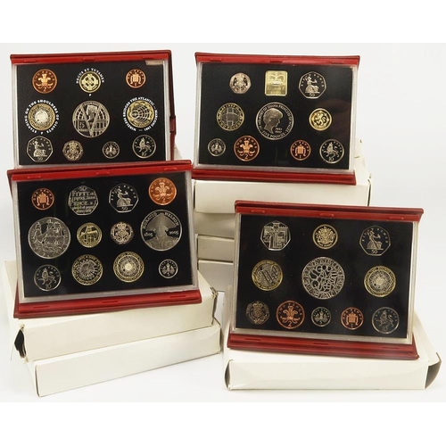 1013 - GB Proof Sets (10) red deluxe: 2x1995 FDC cased with certs and packaging, 2x 1999 FDC c+c+p, 2001 aF... 