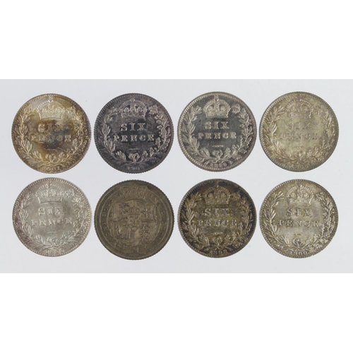 1081 - GB Sixpences (8) 1816, 1888, 1889, 1893 (OH), 1899, 1900, 1901 & 1903. EF - Unc (David Fayers Collec... 