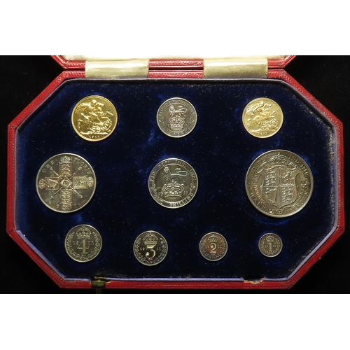 111 - Proof Set 1911 (10 coins) gold Sovereign to Maundy Penny, toned nFDC, a few light scratches, with or... 