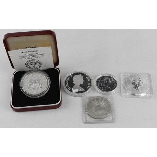 1117 - World crown-size silver coins (5): Mexico 1 Peso 1898 Mo AM GEF; Australia 1oz Kangaroo Dollar 1994 ... 