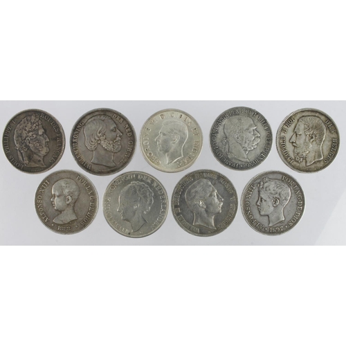 1118 - World crown-size silver coins (9): 19th-20thC assortment. (David Fayers Collection)