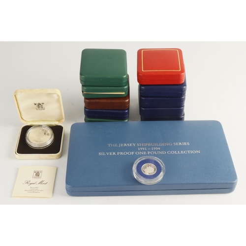 1126 - World Silver proof issues (12) One Pound - Crown size. Includes Jersey Pound in a seven coin box set... 