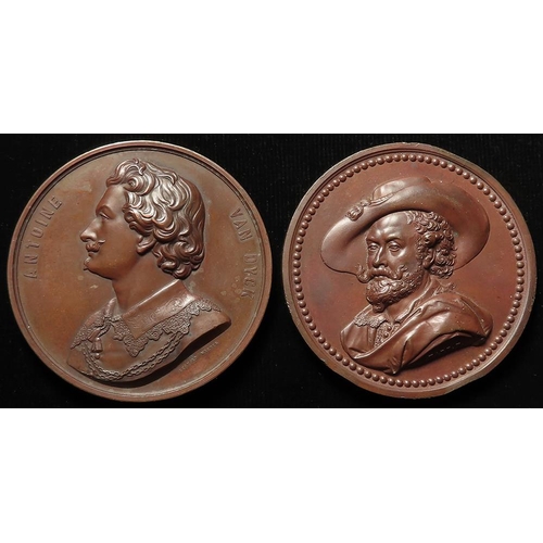 1130 - Belgium, artist-related commemorative medals (2): Statue of Anthony Van Dyke 1856 (medal) by Leopold... 